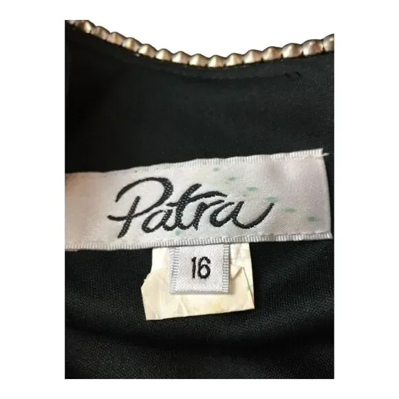 Patra Tiered Dress Womens‎ 16 Rhinestone Collar Black Silver Sparkle Long Sleeve - Picture 5 of 9